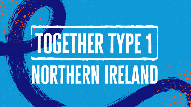 Together Type 1 logo in white on a blue background with colour splatters 