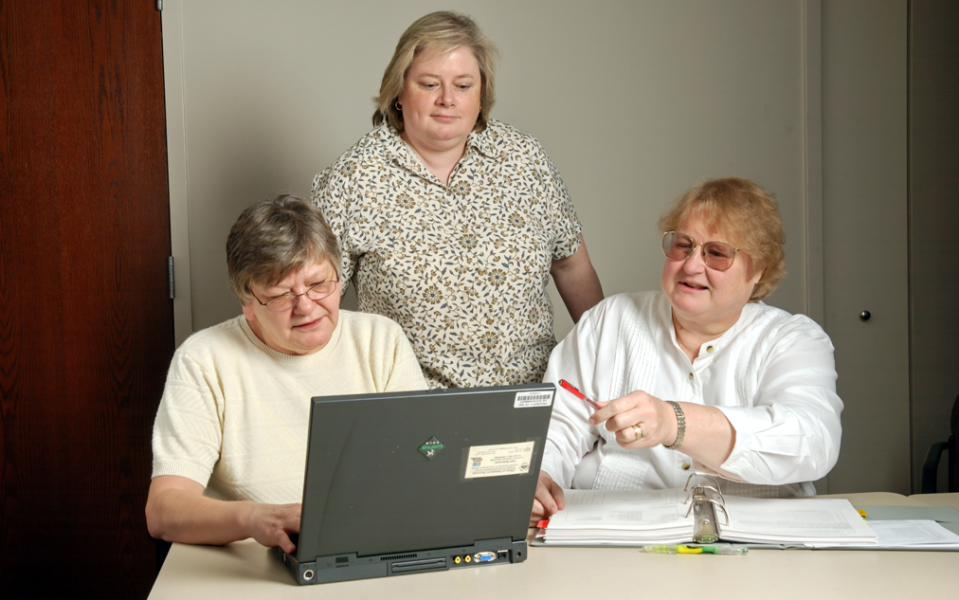 Three senior citizen women at work