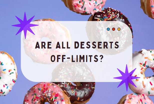 "Are All Desserts Off-Limits", with doughnuts in the background